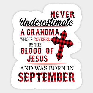 Never Underestimate A Grandma Blood Of Jesus September Sticker